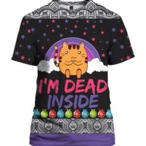 Stars Yellow Cat I'm Dead Inside Christmas All Over Print 3D Shirt 3D T-Shirt Black S