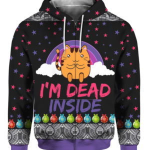Stars Yellow Cat I'm Dead Inside Christmas All Over Print 3D Shirt 3D Zip Hoodie Black S