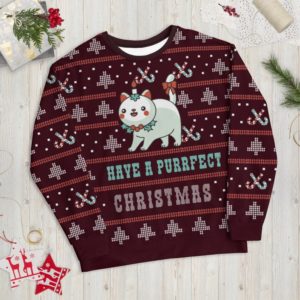 The Purrfect Christmas Candy Cane Christmas Sweater AOP Sweater Maroon S