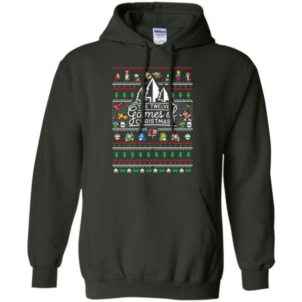 The Twelve Games of Christmas Gamer Game Lover Christmas Shirt Hoodie Forest Green S