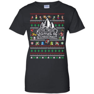 The Twelve Games of Christmas Gamer Game Lover Christmas Shirt Ladies T-Shirt Black S