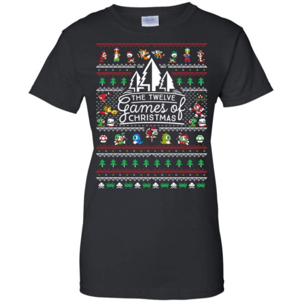 The Twelve Games of Christmas Gamer Game Lover Christmas Shirt Ladies T-Shirt Black S