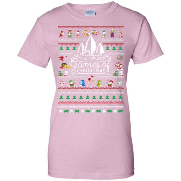 The Twelve Games of Christmas Gamer Game Lover Christmas Shirt Ladies T-Shirt Light Pink S