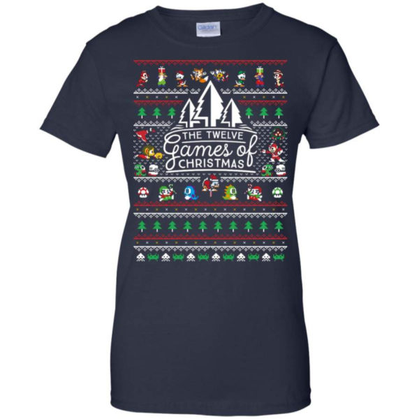 The Twelve Games of Christmas Gamer Game Lover Christmas Shirt Ladies T-Shirt Navy S