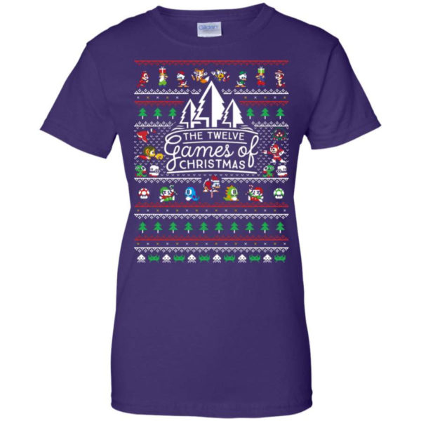 The Twelve Games of Christmas Gamer Game Lover Christmas Shirt Ladies T-Shirt Purple S