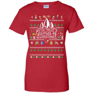 The Twelve Games of Christmas Gamer Game Lover Christmas Shirt Ladies T-Shirt Red S