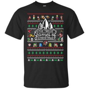 The Twelve Games of Christmas Gamer Game Lover Christmas Shirt Unisex T-Shirt Black S