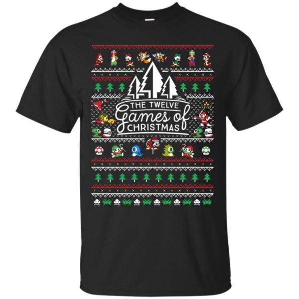 The Twelve Games of Christmas Gamer Game Lover Christmas Shirt Unisex T-Shirt Black S