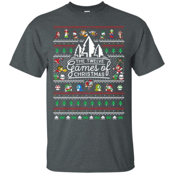The Twelve Games of Christmas Gamer Game Lover Christmas Shirt Unisex T-Shirt Dark Heather S