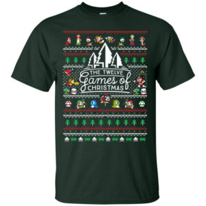 The Twelve Games of Christmas Gamer Game Lover Christmas Shirt Unisex T-Shirt Forest Green S