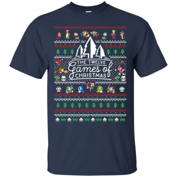 The Twelve Games of Christmas Gamer Game Lover Christmas Shirt Unisex T-Shirt Navy S