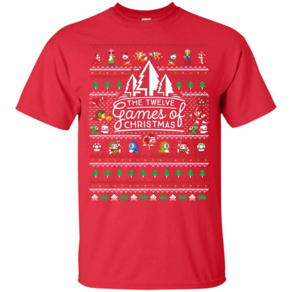 The Twelve Games of Christmas Gamer Game Lover Christmas Shirt Unisex T-Shirt Red S