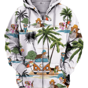 Ugly Beagle Summer Holiday Funny Beach All Over Print Shirt 3D Zip Hoodie White S