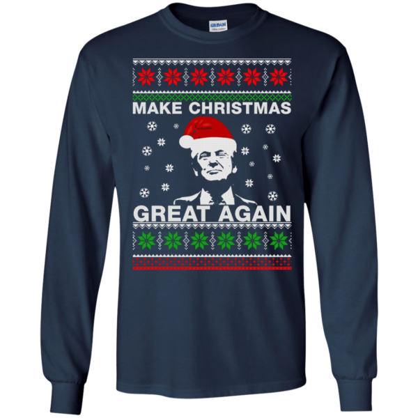 Ugly Christmas Donald Trump Make Christmas Great Again Christmas Shirt Long Sleeve Navy S
