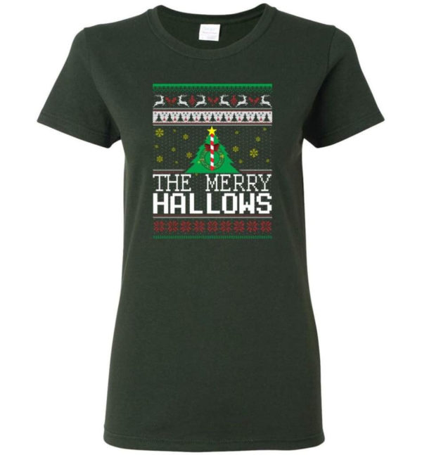 Ugly Christmas The Merry Hallows Christmas Shirt Ladies T-Shirt Forest Green S