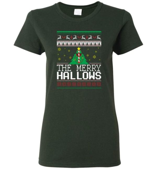 Ugly Christmas The Merry Hallows Christmas Shirt Ladies T-Shirt Forest Green S