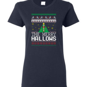 Ugly Christmas The Merry Hallows Christmas Shirt Ladies T-Shirt Navy S