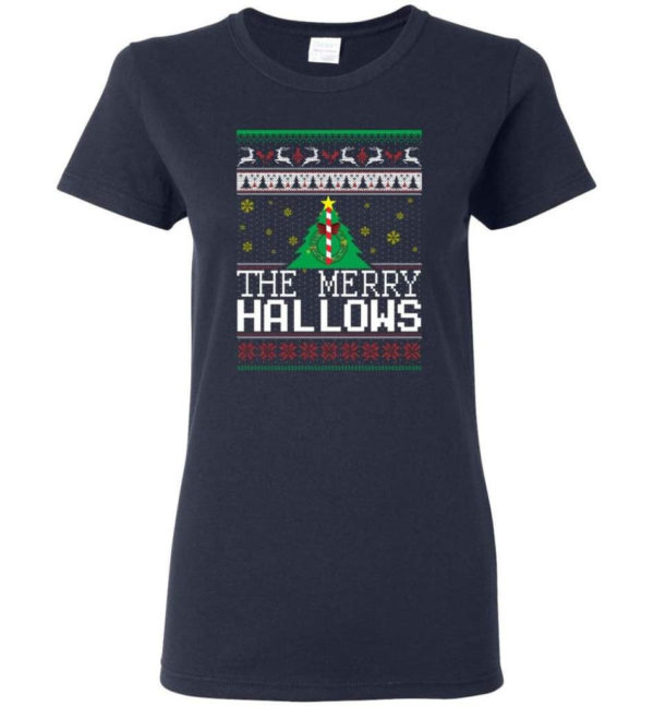 Ugly Christmas The Merry Hallows Christmas Shirt Ladies T-Shirt Navy S