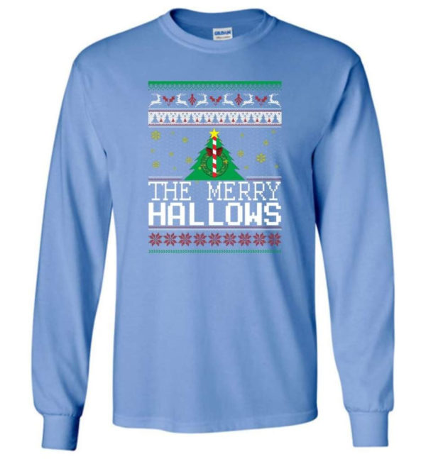 Ugly Christmas The Merry Hallows Christmas Shirt Long Sleeve Carolina Blue S