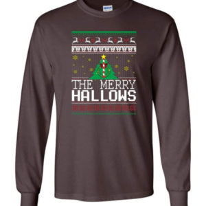 Ugly Christmas The Merry Hallows Christmas Shirt Long Sleeve Dark Chocolate S
