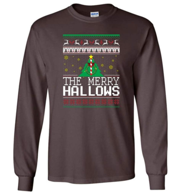 Ugly Christmas The Merry Hallows Christmas Shirt Long Sleeve Dark Chocolate S