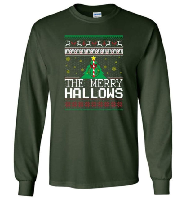 Ugly Christmas The Merry Hallows Christmas Shirt Long Sleeve Forest Green S