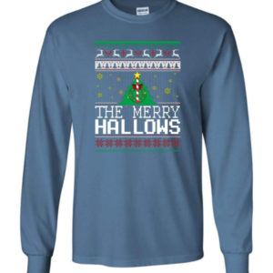 Ugly Christmas The Merry Hallows Christmas Shirt Long Sleeve Indigo Blue S