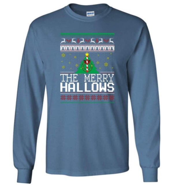 Ugly Christmas The Merry Hallows Christmas Shirt Long Sleeve Indigo Blue S