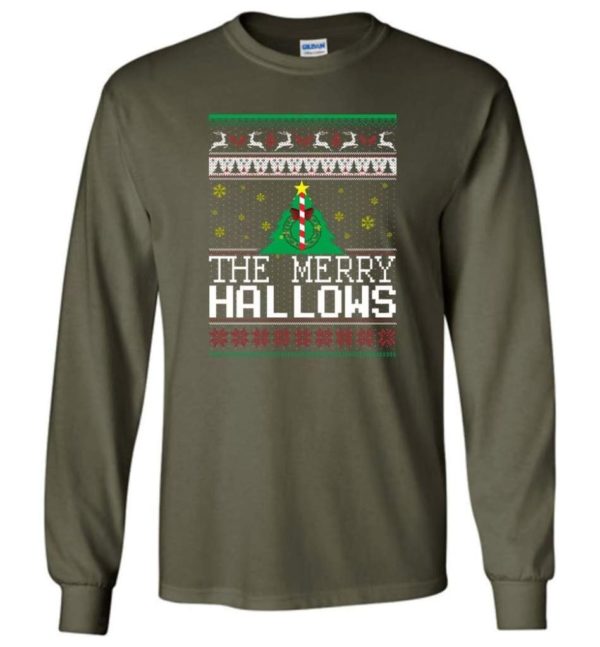 Ugly Christmas The Merry Hallows Christmas Shirt Long Sleeve Milytary Green S