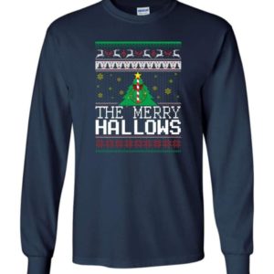 Ugly Christmas The Merry Hallows Christmas Shirt Long Sleeve Navy S