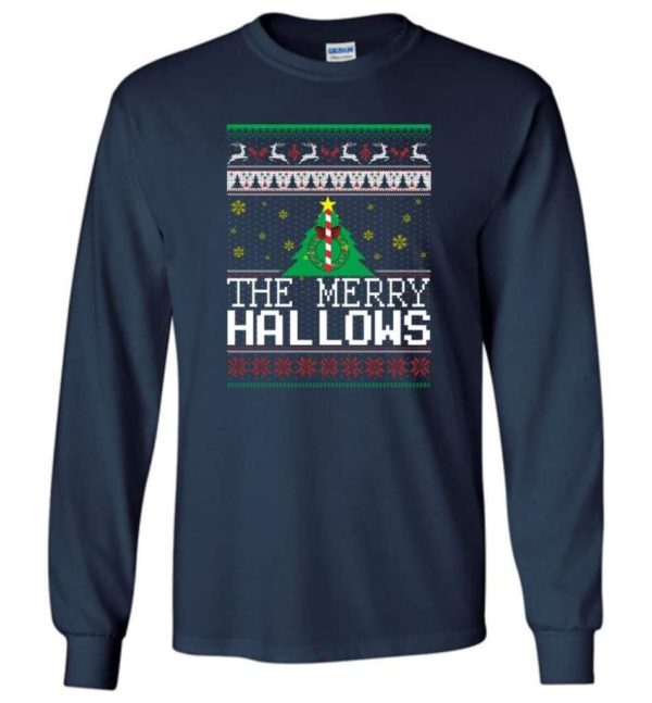 Ugly Christmas The Merry Hallows Christmas Shirt Long Sleeve Navy S