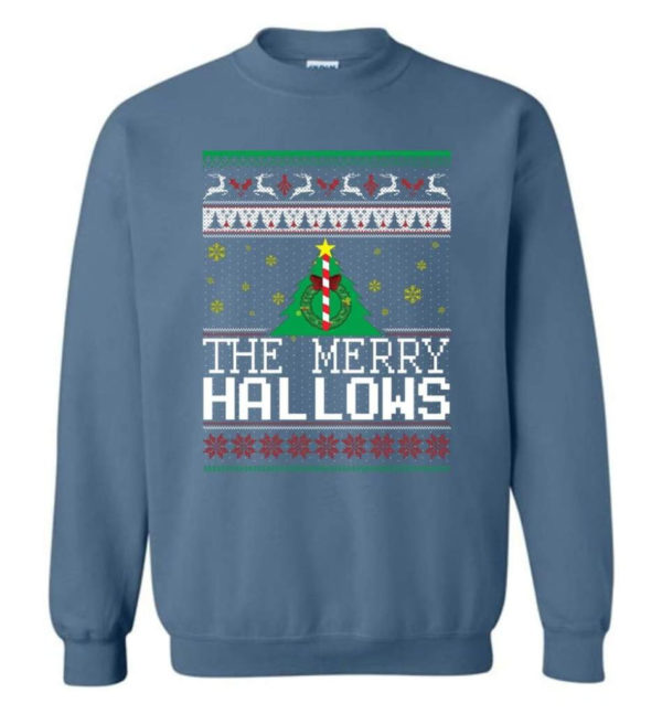 Ugly Christmas The Merry Hallows Christmas Shirt Sweatshirt Indigo Blue S