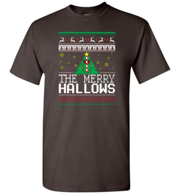 Ugly Christmas The Merry Hallows Christmas Shirt Unisex T-Shirt Dark Chocolate S