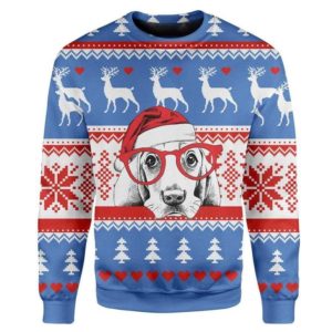 Ugly Dog Santa Wears Glasses Ugly Christmas 3D Sweater AOP Sweater Blue S