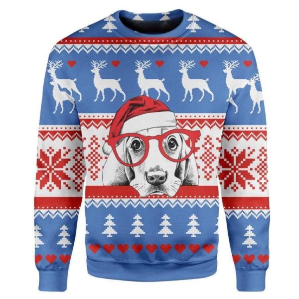Ugly Dog Santa Wears Glasses Ugly Christmas 3D Sweater AOP Sweater Blue S