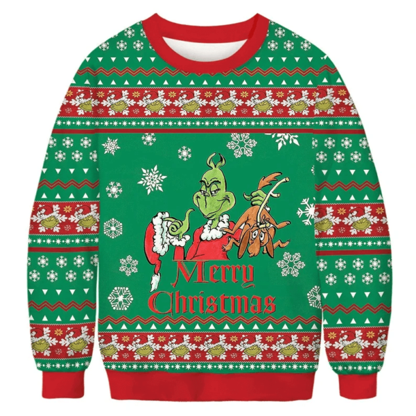 Ugly Grinch Merry Christmas Sweater AOP Sweater Green S