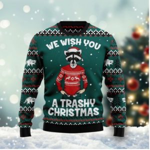 We Wish You A Trashy Christmas Funny Raccoon Santa Christmas Sweater AOP Sweater Red S