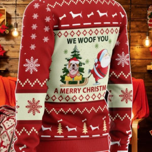 We Woof You A Merry Christmas Funny Santa And Bulldog Christmas Sweater product photo 2