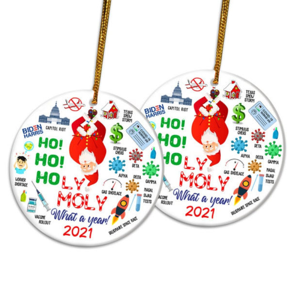 What A Year 2021 Ho Ho Holy Moly Ugly Santa Circle Ornament product photo 2