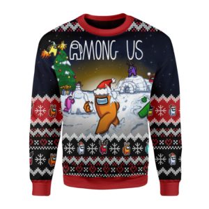 Winter Christmas Tree Among Us 3D Christmas Sweater AOP Sweater Navy S