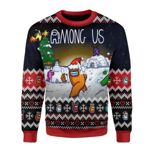 Winter Christmas Tree Among Us 3D Christmas Sweater AOP Sweater Navy S
