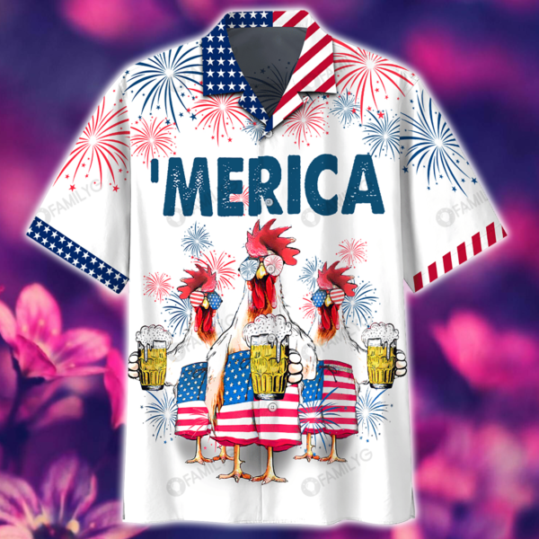 Three Chicken Drink Beer 4th July Hawaiian Shirt