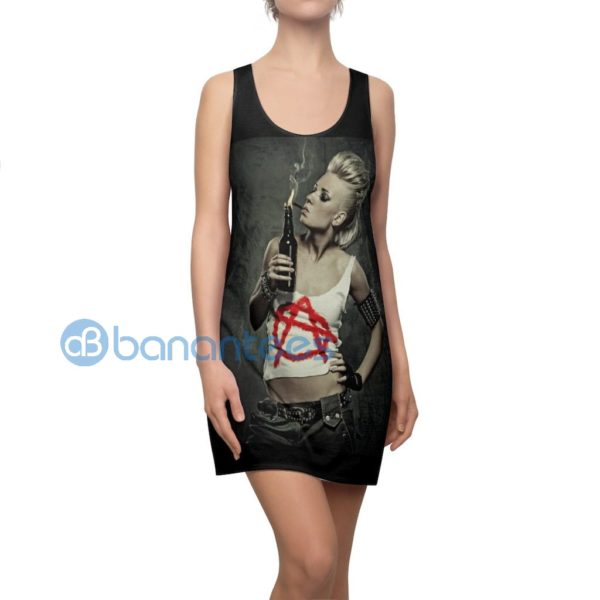 Anarchy Chick With Wine Bottle Black Racerback Dress For Women Product Photo
