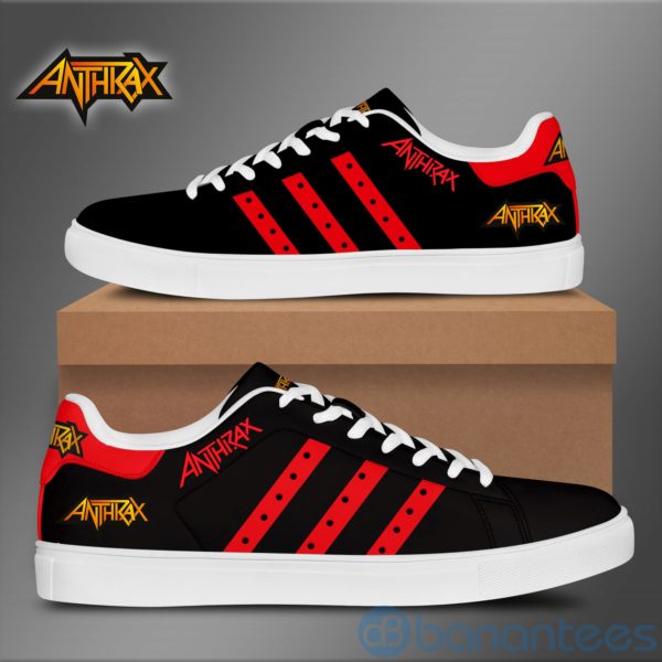 Anthrax Red Striped Black Low Top Skate Shoes Product Photo