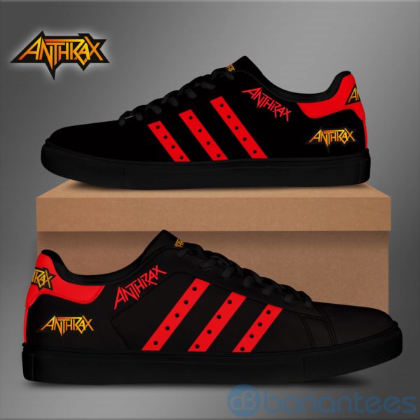 Anthrax Red Striped Black Low Top Skate Shoes Product Photo