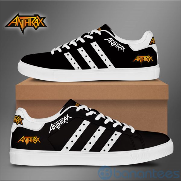 Anthrax White Striped Black Low Top Skate Shoes Product Photo