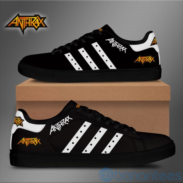 Anthrax White Striped Black Low Top Skate Shoes Product Photo