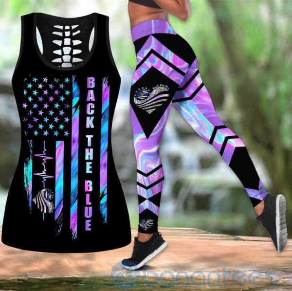 Back The Blue Flag Tank Top Legging Set Outfit Product Photo