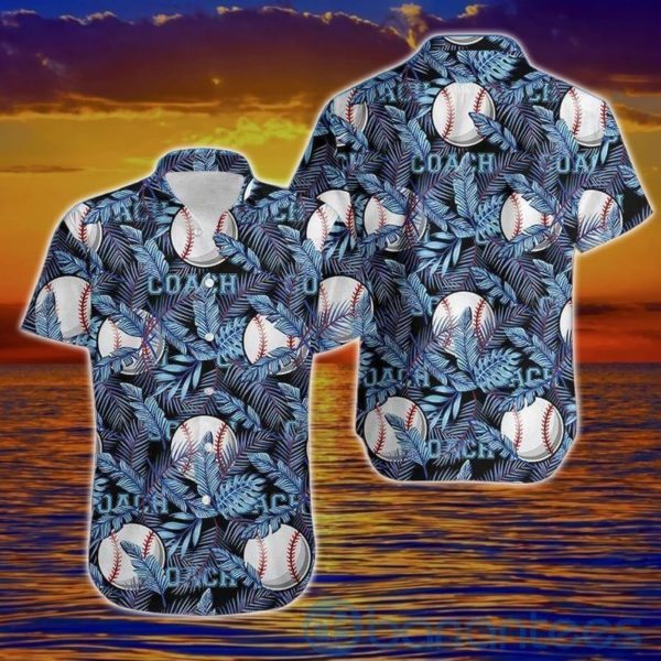 Baseball Coach Blue Tropical Hawaiian Shirt Product Photo