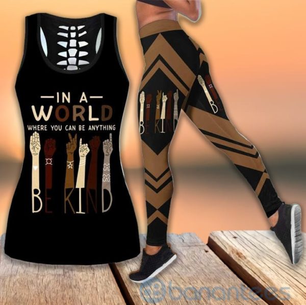 Be Kind Black Hollow Tank And Legging Outfit Product Photo